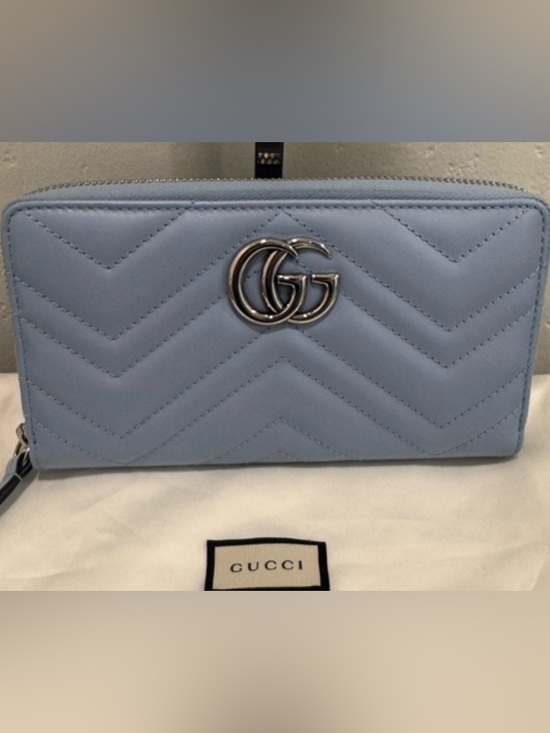 Gucci Handbags - Gucci Marmot Sky Blue Quilted
GG Zip Wallet